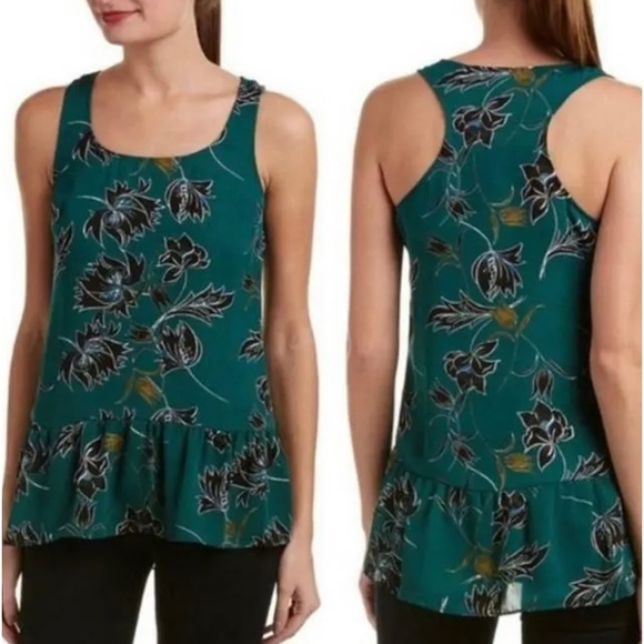 CAbi Women’s Sleeveless Peplum Top in a Green Floral Design, Size Small - Picture 2 of 7